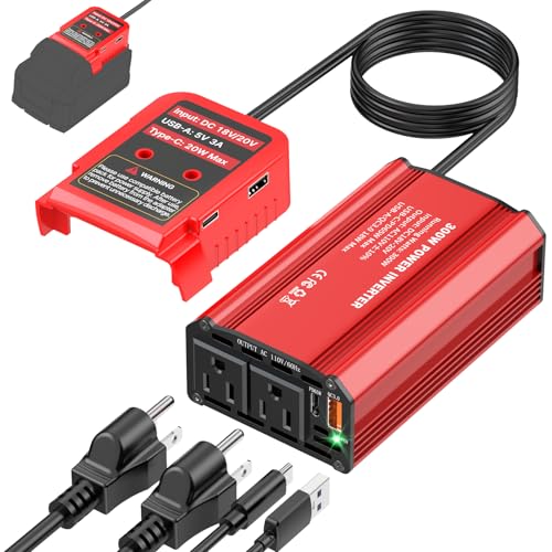 300W Power Inverter Compatible with Milwaukee M18 Battery - DC 18V to AC 110V Battery Converter, Portable Power Station with PD 65W Type-C Fast Charging & 2 AC Outlet & 2 USB-A & 1 Type-C 20W - size: Compatible with Milwaukee 18V Battery