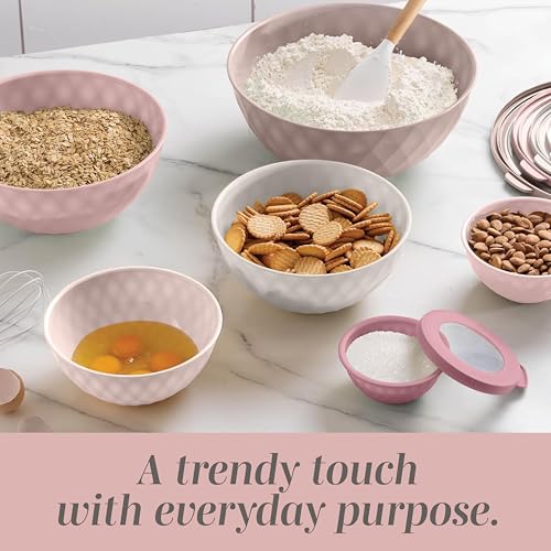 COOK WITH COLOR Mixing Bowls with Lids - 12 Piece Plastic Nesting Bowls Set includes 6 Prep Bowls and 6 Lids, Microwave Safe Mixing Bowl Set, Pink Diamond - color: Pink Diamond