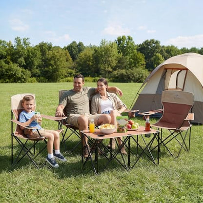 Camping Chair Set of 3, Outdoor Folding Camping Chairs for Heavy People with Cup Holder & Carry Bag,Collapsible Chair Include One Sofa Chair and Two Single Chair,Support up to 500lbs - color: Moca-4pcs