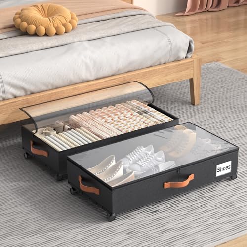 Under Bed Storage Containers with Wheels Large Underbed Shoes Blankets Clothes Toy Storage Drawers for College Dorms Bedrooms Nursery Rooms Organization (Black 2 Pack, 6.6in height(30.3"x15.7"x6.6")) - color: Black 2 Pack, size: 30IN (30.3"x15.7"x6.63")