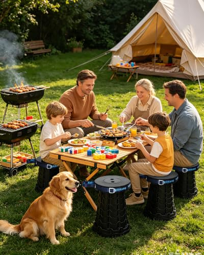 Portable Collapsible Stool Chair, Lightweight Folding Camping Stools for Adults 600LBS, Adjustable Retractable Foldable Seat for Backpack, Travel, Black - color: Dark Black