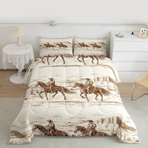 Erosebridal Western Comforter Set Full Size Cowboy Bedding Set American Wild West Desert Hand Drawn Illustration Down Comforter Country Theme Bedroom Decor Duvet Set for Boys Men Teens - color: Multi 37, size: Full