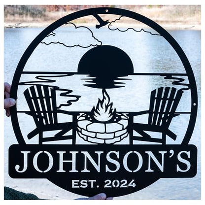 Custom Metal Beach Campfire Name Sign | Cabin Lake House Decor, Campsite Sign