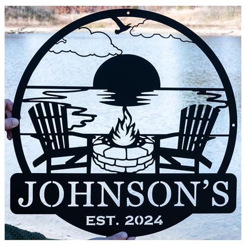 Custom Metal Beach Campfire Name Sign | Cabin Lake House Decor, Campsite Sign