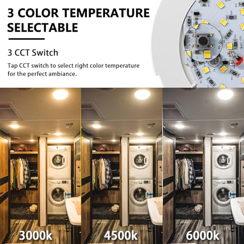 acegoo RV 3CCT 4.5'' LED Ceiling Dome Light, 3000K/4500K/6000K Switchable with Blue Nightlight 12V Puck Light for Motorhome Camper Trailer Boat, Surface Mount w/Dimmer Switch (6 Pcs) - color: 6 Pcs