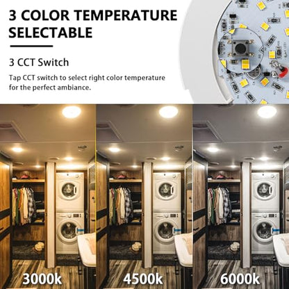 acegoo RV 3CCT 4.5'' LED Ceiling Dome Light, 3000K/4500K/6000K Switchable with Blue Nightlight 12V Puck Light for Motorhome Camper Trailer Boat, Surface Mount w/Dimmer Switch (6 Pcs) - color: 6 Pcs