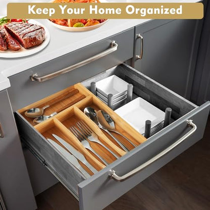 Upassion Bamboo Kitchen Drawer Organizer, 7 Inch Silverware Utensil Holder for Small Drawer, Wood Silverware Organizer for Cutlery - size: 7 x 13 inch (4 Slots)