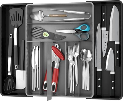 Simple Houseware Expandable Kitchen Drawer Flatware Organizer, Black/Gray - color: Black/Gray