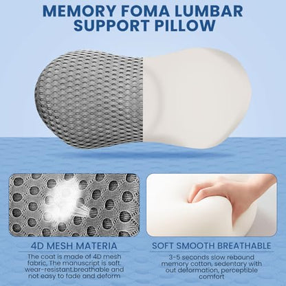 Ergonomic Pillow, Memory Foam Waist Pillow, Bed Pillow, Ergonomic Design That fits The Spine, reshape Your Comfortable Sitting Posture