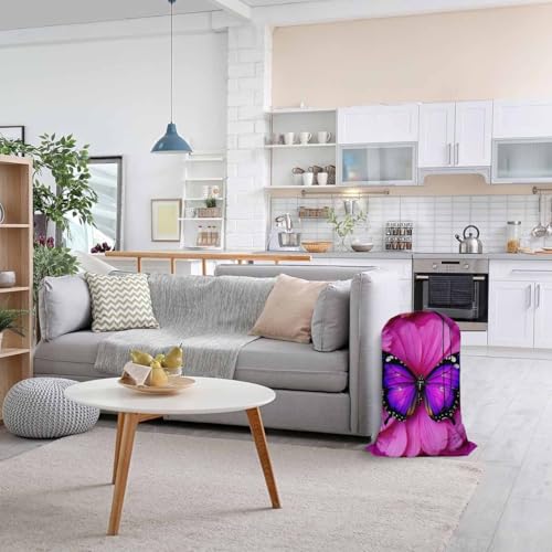 Swono Laundry Bag with Drawstring Closure Purple Butterfly, Foldable, Compact, Lightweight, 28" X 40" Beautiful Animal Wings Floral Petal Packable Dirty Clothes Bag for Home Dorm, Camp, Road Trip - color: Purple Butterfly