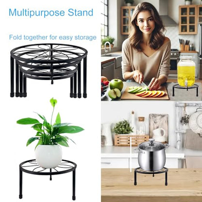 HENABLE 5 Packs Metal Plant Stand Indoor, Outdoor Black Plant Stand for Multiple Plant, Rustproof Iron Round Heavy Duty Flower Pot Stand, Plant Shelf for Planter Garden Home