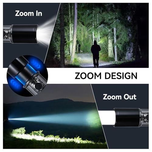 VAVOFO LED Flashlight, Aluminum Body, Purple LED EDC Flashlight - USB-C Rechargeable, Waterproof, Zoom Focus, 3 Modes, Red & Blue Emergency Strobe - Best for Outdoor, Tactical - color: Black