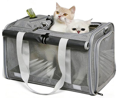 Pet Carrier Bag for Cats & Small Dogs, Airline Approved Travel Cat Carrier with Mesh Windows, Shoulder Strap & Removable Mat, Foldable Design for Home & Outdoor Trips - color: Grey
