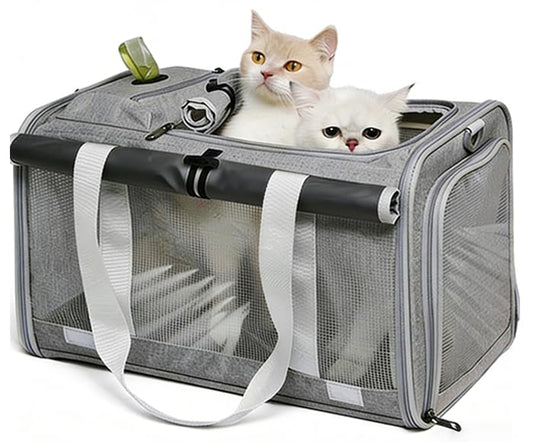 Pet Carrier Bag for Cats & Small Dogs, Airline Approved Travel Cat Carrier with Mesh Windows, Shoulder Strap & Removable Mat, Foldable Design for Home & Outdoor Trips - color: Grey