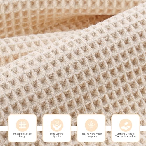 MICROFI New Microfiber Waffle Bath Towels, 3 Pieces, Oversized, Soft, Absorbent, Fast Drying, Lint Free, Includes Bath, Face and Hand Towels 430 GSM (Champagne) - color: Champagne