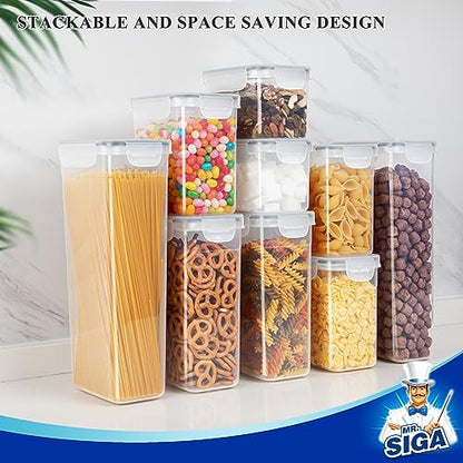 MR.SIGA 16 Pack Airtight Food Storage Container Set, BPA Free Kitchen Pantry Organization, Kitchen Canisters for Cereal, Spaghetti, includes 24 Reusable Sticker Labels