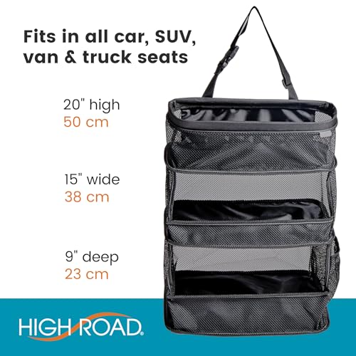High Road Multipurpose Car Storage Organizer with Mesh Bins - SUV Trunk Organizer, Passenger Seat Organizer or Back Seat Storage Caddy