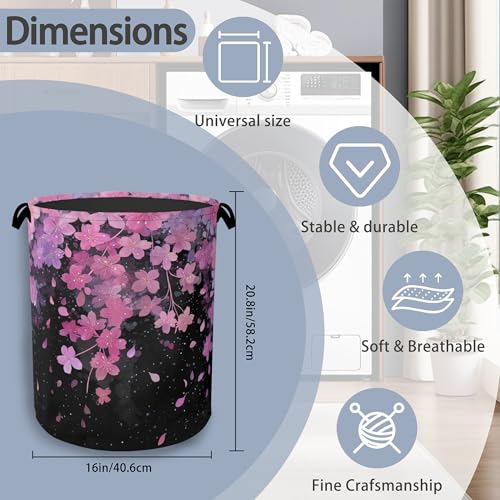 Cherry Blossoms Laundry Basket,Foldable with Handles Tote Bag Oxford Cloth for Bathroom Bedroom Dirty Clothes Storage Bucket 16" x 20.8" - color: Cherry Blossoms