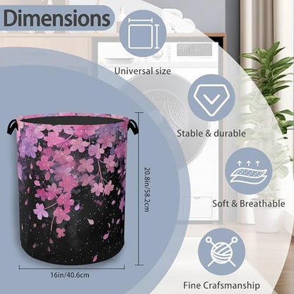 Cherry Blossoms Laundry Basket,Foldable with Handles Tote Bag Oxford Cloth for Bathroom Bedroom Dirty Clothes Storage Bucket 16" x 20.8" - color: Cherry Blossoms