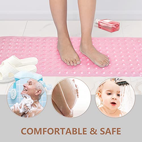 Sheepping Baby Bath Mat for Tub Non Slip Extra Long Cover Bathtub Mat for Toddler Kids 40 X 16 Inch - Eco Friendly Infant Bath Tub Mat with 200 Big Suction Cups,Machine Washable Shower Mat - color: Pink