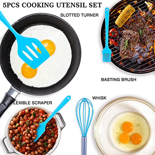 13 Pcs Mixing Bowls Set, RV Camping Accessories Set, Apartment Kitchen Gadget Easy Storage, Inculding Measuring Cups Colander Sifter Large Bowl Whisk Scraper, Great for Cooking and Baking, No BPA - color: Blue Cyan-1