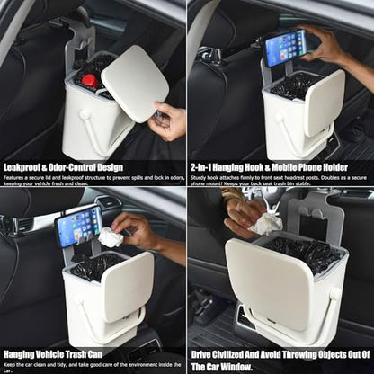 Leakproof Car Trash Can, Mini Hanging Garbage Can with Lid, Vehicle Trash Bin for Back Seat Car Garbage Bin for Sedans, SUVs, MPVs & Trucks (White) - color: White