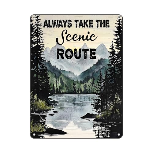 Metal Camping Tin Sign Always Take the Scenic Route Vintage Sign for Home Camper Cafes Bars Pubs Shop Wall Decorative Retro Signs for Men Women 12 * 16in - color: Vintage Metal Sign 02, size: 30X40cm(12*16in)