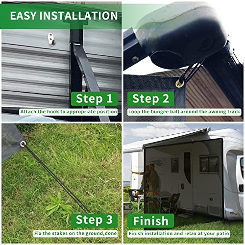 RV Awning Side Shade Screen 9'x 7' Breathabe Black Mesh Sunshade for Camper Trailer Canopy, UV Sun Blocker Complete Kits - size: 9’ x 7’