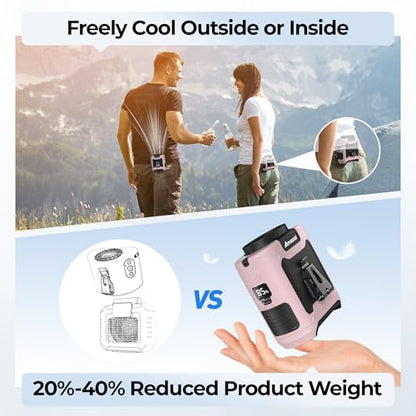 AMACOOL Portable Waist Fan Clip On, Gifts for Men Dad Husband, 10000mAh Rechargeable Wearable Shirt Fan, Powerful Belt Fans, Birthday Gifts for Women Jobsite Travel Camping Essentials 2026 - color: Pink