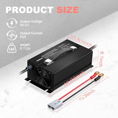 48V 20A LiFePO4 Lithium Battery Charger 51.2V Smart Golf Cart Charger with Handle LED Anderson for RVs,Solar,Off-Grid,Home - size: 58.4V 20A Charger