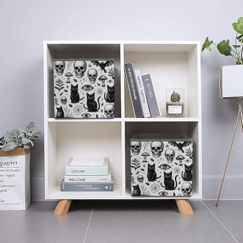 Skull Cat Bat Foldable Storage Box with Handle Organizer Containers for Home Office Clothes Office Supplies - color: style-4
