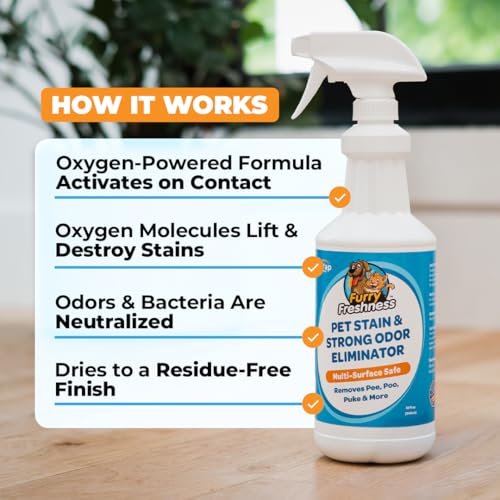 FurryFreshness Extra Strength Cat or Dog Pee Stain & Permanent Odor Remover + Smell Eliminator -Removes Stains from Pets & Kids Including Urine or Blood- Lifts Old Carpet Stains- (Gallon) - size: 128 Fl Oz (Pack of 1)