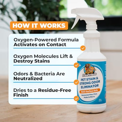 FurryFreshness Extra Strength Cat or Dog Pee Stain & Permanent Odor Remover + Smell Eliminator -Removes Stains from Pets & Kids Including Urine or Blood- Lifts Old Carpet Stains- (Gallon) - size: 128 Fl Oz (Pack of 1)