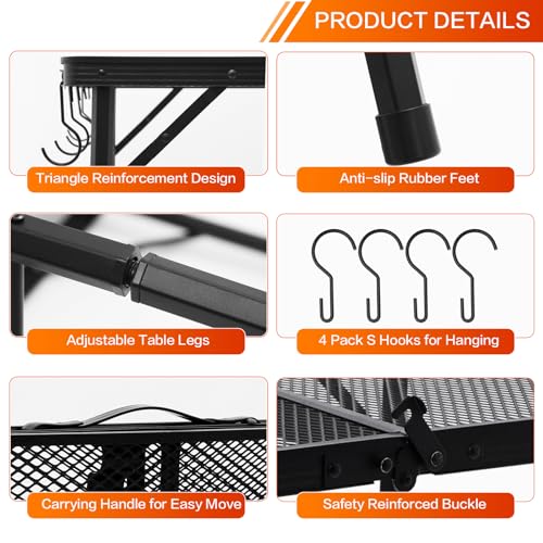 Outdoor Grill Camping Folding Table 3 Ft, Aluminium Picnic Table - Portable, Lightweight, Compact & Height Adjustable Collapsible Patio BBQ Garden Table - size: 3ft