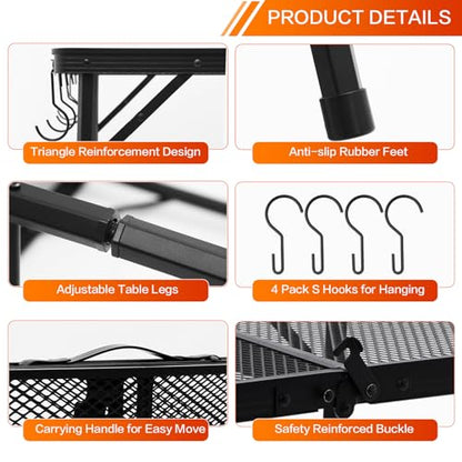 Outdoor Grill Camping Folding Table 3 Ft, Aluminium Picnic Table - Portable, Lightweight, Compact & Height Adjustable Collapsible Patio BBQ Garden Table - size: 3ft