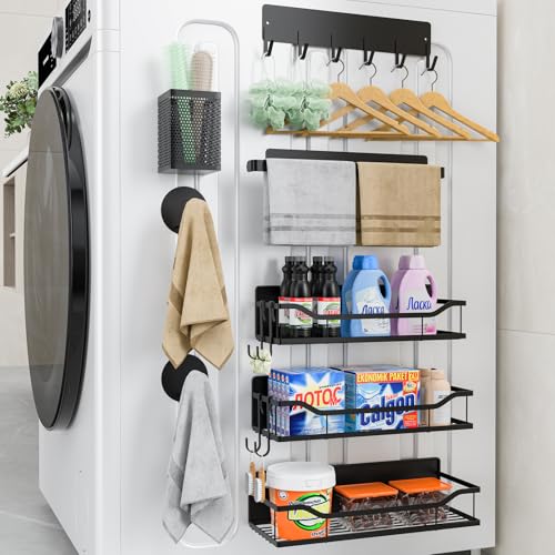 Multifunctional Magnetic Shelf for Washing Machine, Refrigerator, Microwave, and Any Metal Surface, Powerful Magnetic Shelves Include Magnetic Paper Towel Holder, Unique Hollow Design (8 pcs - Black) - color: Black, size: 8 Pack