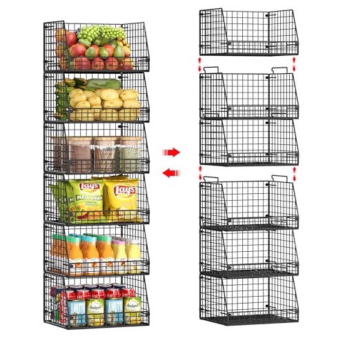 Jakyitvi 6 Pack Stackable Wire Baskets for Pantry,6 Pank Metal Pantry Organizer Storage Bins for Kitchen Snack, Fruit, Potato, Onion & Vegetable Storage, Wire Baskets for Pantry Organization - size: 6 Pack