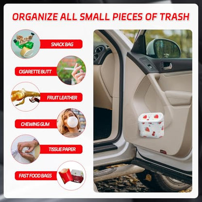 Mini Car Trash Bin with Lid – Automotive Garbage Can with 5 Trash Bags, Waterproof & Leakproof Vehicle Interior Waste Box for Car, Office, Home (White) - color: White