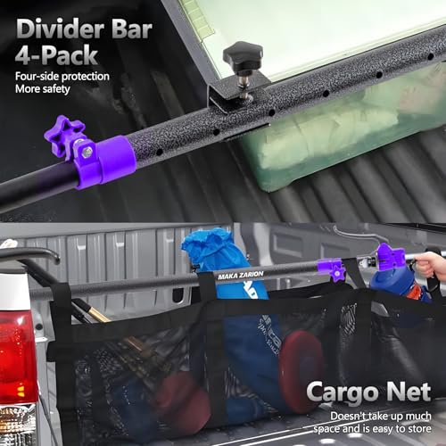 Adjustable Cargo Bar, Truck Bed Divider from 40 to 78.7 in with 200LB Bearing, Cargo Bar for Pickup, Truck Bed Organizer Cargo Bars for SUV, Trailer, Van, Come with 4 Divider, 2 Pack, 1 Cargo Net - size: 40-78.7 inches 2-pack