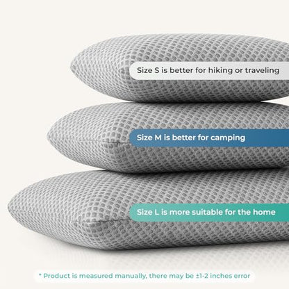 Travel Pillow Memory Foam Pillows, Camping Pillow-Compressible Medium Firm, Breathable Cover, Ideal Backpacking Hiking, Bed Pillows, Airplane and Car (Light Grey, S) - color: Light Grey, size: S-15.7*9.8in