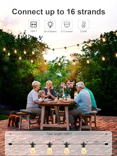 Svater Outdoor String Lights 100 FT, Patio for Outside with Shatterproof S14 Bulbs, Waterproof LED Hanging Light for Cafe Backyard Bistro Party, Warm White - size: 100FT