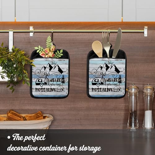 Camping Camper RV Gifts Pot Holders with Pockets, Go Where You Feel Most Alive Pot Holders Heat Resistant Oven Mitts Hot Pads for Campsite RV Kitchen Baking Cooking - color: Louyzhut-2