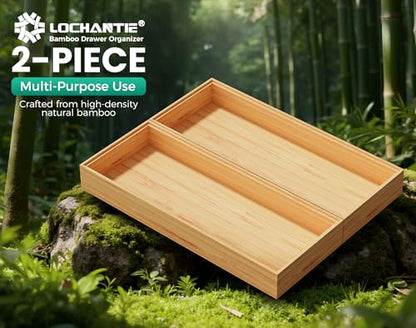 Bamboo Kitchen Drawer Organizer Boxes – 14" x 5" Stackable Wood Silverware Utensil Tray for Drawers Bins Cutlery & Flatware Storage – Wooden Pantry Organizers Set of 2 for Junk Drawer Bathroom Rv - size: 14" x 5" x 2"