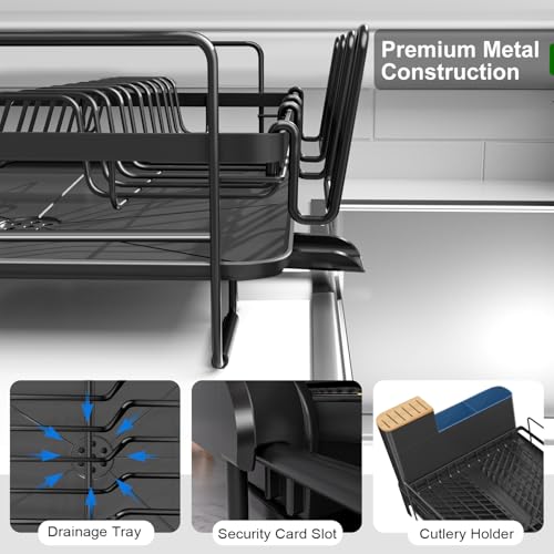 Runnatal Dish Drying Rack Extendable, Large Dish Rack with Drainboard, Utensil Holder, Cup Holder, Expandable Dish Drainer for Kitchen Counter, 20.5"-27.6" L x 12.6" W - size: 20.5"-27.6" L x 12.6" W