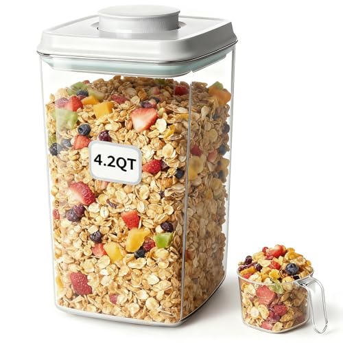 Pop Airtight Food Storage Containers with Lids Stackable Containers for Kitchen Pantry Organization Ideal for Cereal Snacks Flour Sugar Coffee and Spaghetti (gray, 4.2qt) - color: gray, 1*4.2qt