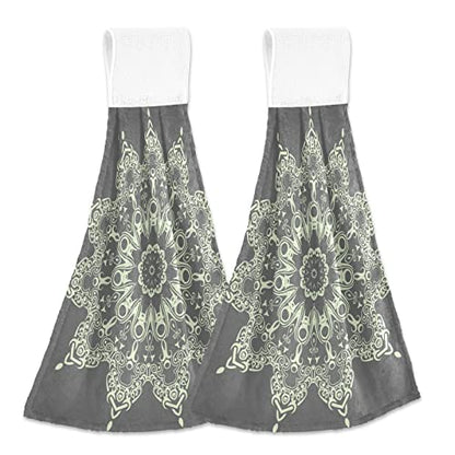 Vnurnrn Hand Towels for Kitchen 2 Pcs Hanging Kitchen Towels Set，Soft Absorbent Tea Bar Dish Cloths Bath Towel for Bathroom Laundry Room (Elegant Mandala) - color: Elegant Mandala