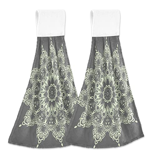 Vnurnrn Hand Towels for Kitchen 2 Pcs Hanging Kitchen Towels Set，Soft Absorbent Tea Bar Dish Cloths Bath Towel for Bathroom Laundry Room (Elegant Mandala) - color: Elegant Mandala