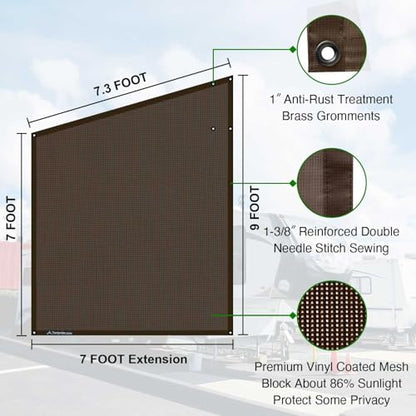 Tentproinc RV Awning Side Sun Shade Screen 9'X7' Mesh Sunshade for Motorhome Camping Trailer Awning Sunscreen Shadescreen Block UV Glare Sunblocker - 3 Year Warranty (Brown) - color: Brown