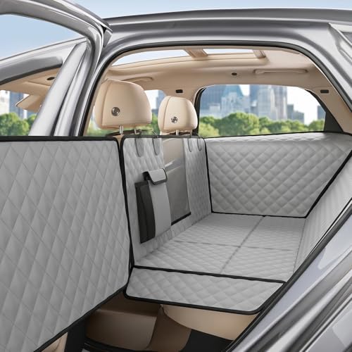Pecute Dog Car Seat Cover for Back Seat 53.54 * 23.62 in, Car Window Fixing for Maximum Car Protection, Leather Fabric Back Seat Extender for Dogs, Waterproof & Scratch-Resistant, Support to 330 lbs - color: full surrounded style (gray), size: For Cars/ M