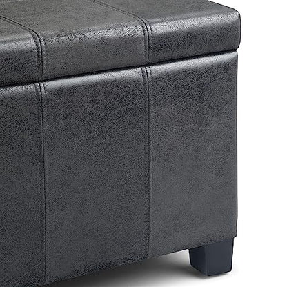SIMPLIHOME Dover Storage Ottoman Bench - 36 inch Wide Upholstered Vegan Leather Rectangular Lift-Top Ottoman in Distressed Black, Contemporary Bench for Living Room with Safety Hinges - color: Distressed Black